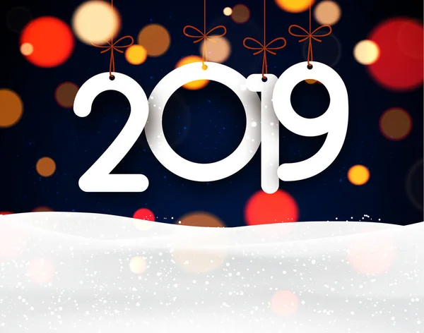Feliz Año Nuevo 2019 Tarjeta Felicitación Con Nieve Fondo Vectorial — Vector de stock