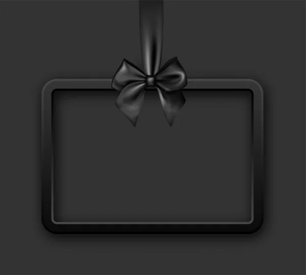 黑色矩形3D 框架或贺卡模板与缎弓 — 图库矢量图片