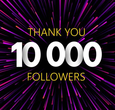 Teşekkür ederim 10000 takipçileri. Purle soyut Festival afişi. Vektör arka plan.