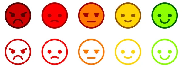 Skalen Zur Zufriedenheitsbewertung Von Dienstleistungen Mit Bunten Emoticons — Stockvektor