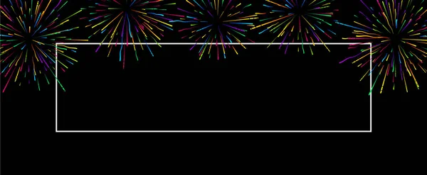 Bandiera Festiva Nera Con Cornice Bianca Fuochi Artificio Colorati Decorazione — Vettoriale Stock