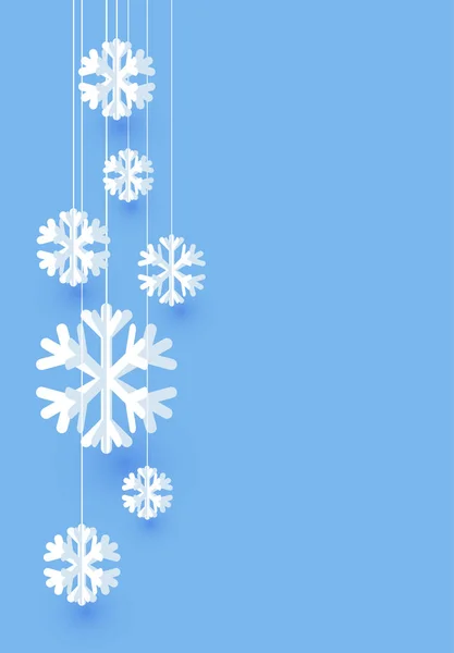 Cartão Inverno Azul Com Flocos Neve Decorativos Papel Branco — Vetor de Stock