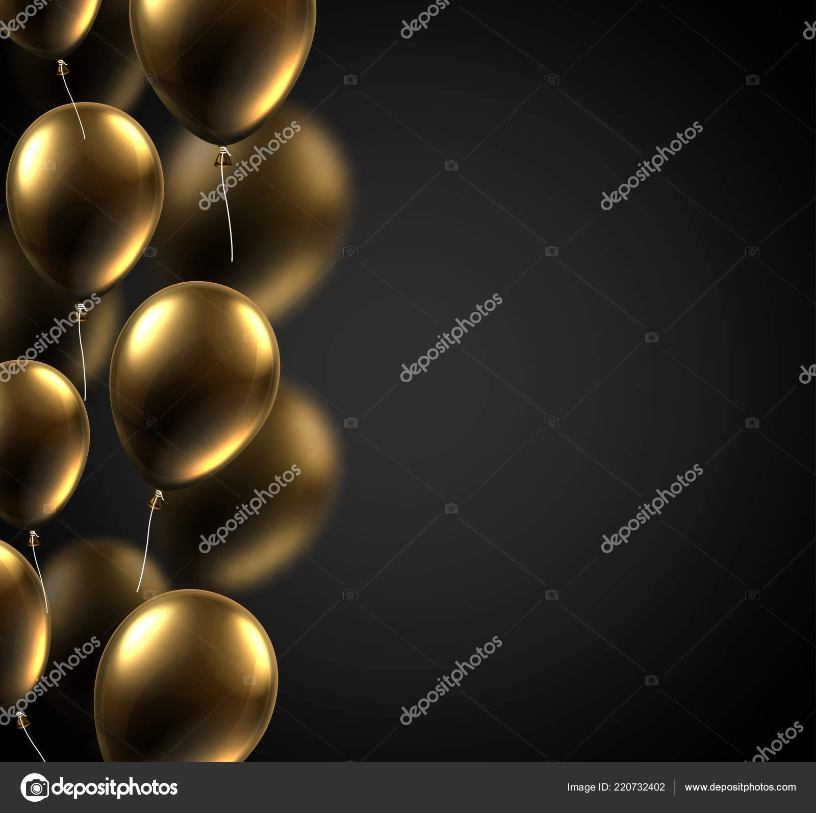Ballon Doré Tombant Et Confettis En Aluminium Sur Fond Noir Rendu