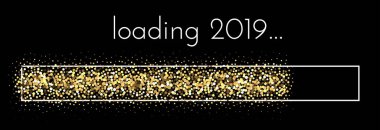 Altın ilerleme çubuğu ile 2019 yeni yıl yaratıcı banner yükleniyor. Vektör arka plan