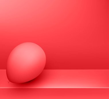 Parlak kırmızı şenlikli zemin 3d balon ile. Tatil, Doğum günü, yıldönümü, parti dekorasyon. Vektör arka plan.