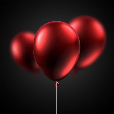 Siyah arka plan üzerine izole kırmızı parlak balonlar. Festival dekorasyon. Vektör çizim.