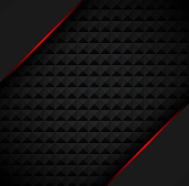 Kırmızı çerçeve ve geometrik desenli desen siyah poster şablonu. Vektör arka plan. 