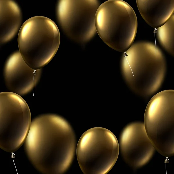 Tarjeta Festiva Negra Con Globos Dorados Brillantes Decoración Navideña Fondo — Archivo Imágenes Vectoriales