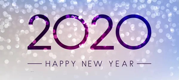 Lilac Brilhante Feliz Ano Novo 2020 Banner Efeito Bokeh Fundo — Vetor de Stock