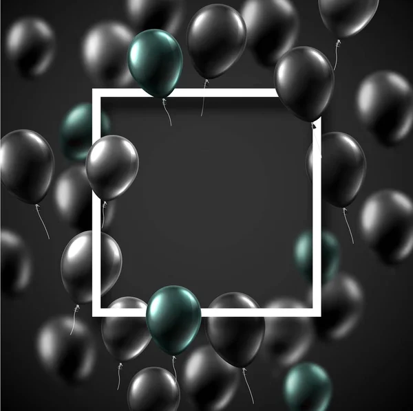 Grey Festive Poster White Square Frame Dark Balloons Holiday Design — Stock Vector