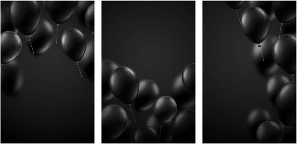 Schwarze Urlaubsposter Mit Luftballons Festliche Monochrome Dekoration Vektorhintergrund — Stockvektor