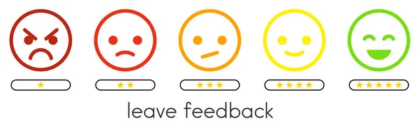Leave Feedback Vote Scale Color Emoticons Buttons One Five Stars — Stock Vector