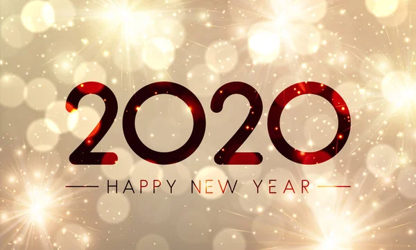 闪亮的新年快乐2020海报与黄金烟花 背景向量 — 图库矢量图片
