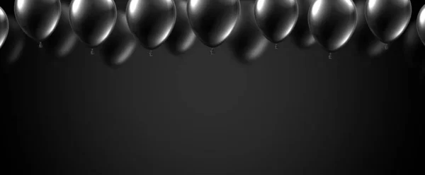 Czarny Transparent Uroczysty Lśniące Balony Dekoracje Świąteczne Tło Wektor — Wektor stockowy