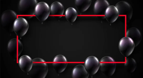 Festlig Bakgrunden Med Röd Rektangulär Ram Och Glänsande Ballonger Holiday — Stock vektor