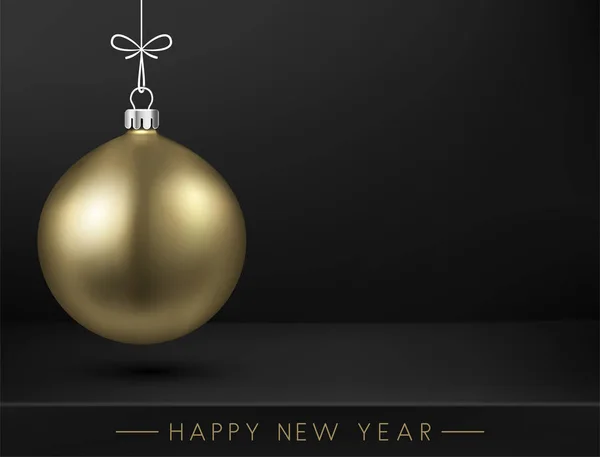 黄金の光沢のある黒ハッピーニューイヤー カード クリスマス ボール ベクトルの背景 — ストックベクタ