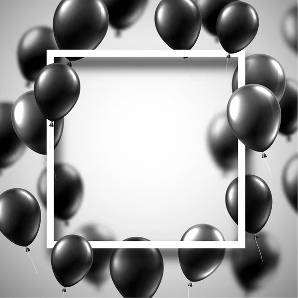 Carte Festive Avec Cadre Carré Blanc Ballons Brillants Noirs Décoration — Image vectorielle