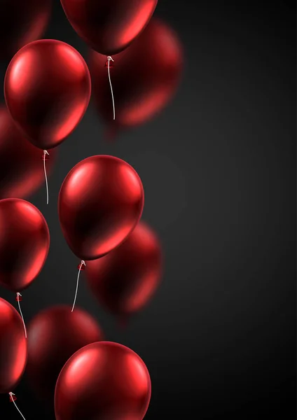 Svart Festlig Kort Med Röda Blanka Ballonger Semester Dekoration Vector — Stock vektor