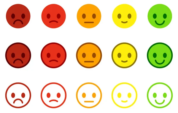 Establecer Escalas Satisfacción Servicio Con Botones Emoticonos Coloridos Iconos Sonrientes — Archivo Imágenes Vectoriales