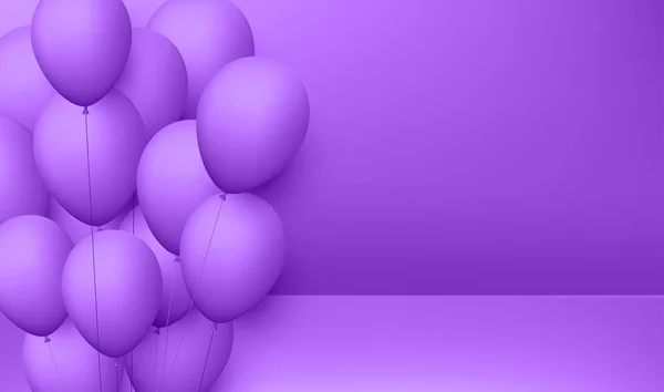 Bright purple festive backdrop with balloons. Holiday, birthday, anniversary, party decoration. Vector background