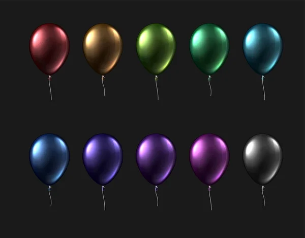 Ensemble Ballons Colorés Brillants Isolés Sur Fond Gris Décoration Vacances — Image vectorielle