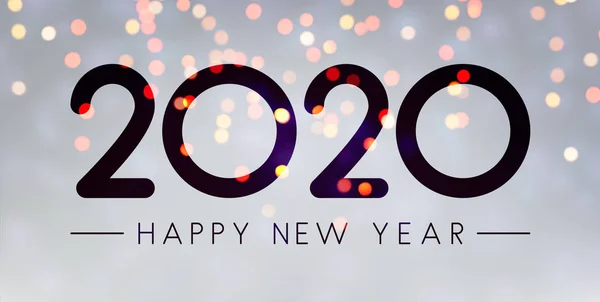 灰色闪亮新年快乐2020贺卡 散景效果 背景向量 — 图库矢量图片