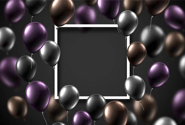 Affiche Festive Grise Avec Cadre Carré Blanc Ballons Colorés Modèle — Image vectorielle