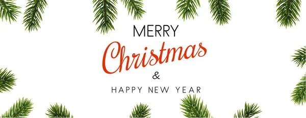 Bannière Joyeux Noël Bonne Année Blanche Avec Branches Sapin Fond — Image vectorielle
