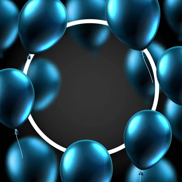 Fond Festif Avec Cadre Rond Blanc Ballons Brillants Bleus Fond — Image vectorielle