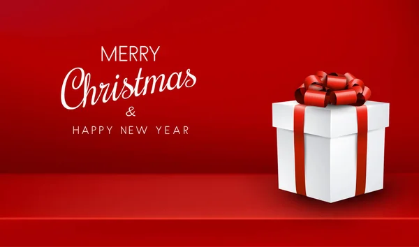 Feliz Natal Vermelho Feliz Ano Novo Cartão Com Caixa Presente — Vetor de Stock