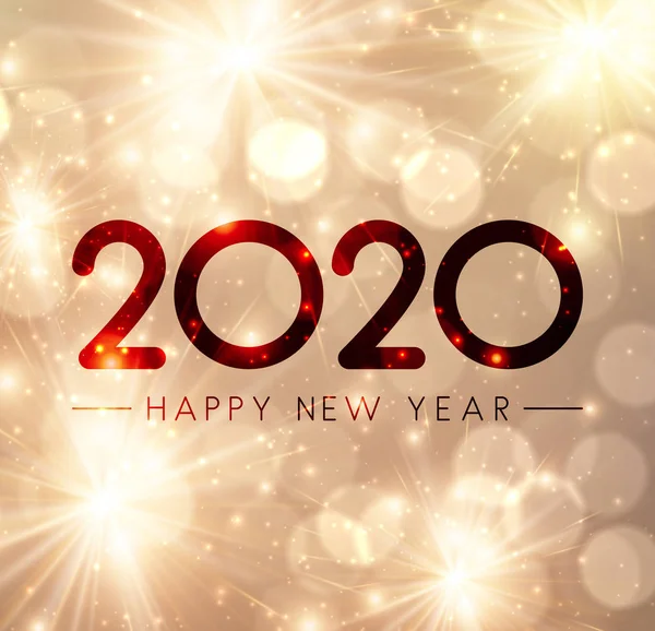 闪亮的新年快乐2020卡与黄金烟花 背景向量 — 图库矢量图片
