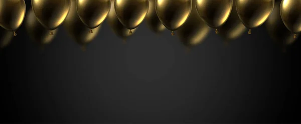 Чорний Святковий Банер Золотими Блискучими Кульками Святкові Прикраси Векторний Фон — стоковий вектор