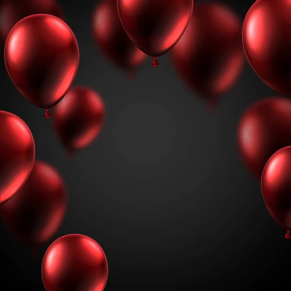 Schwarzes Festplakat Mit Rot Glänzenden Luftballons Urlaubsdekoration Vektorhintergrund — Stockvektor