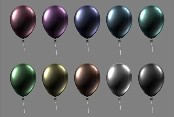 Ensemble Ballons Colorés Foncés Isolés Sur Fond Gris Décoration Festive — Image vectorielle