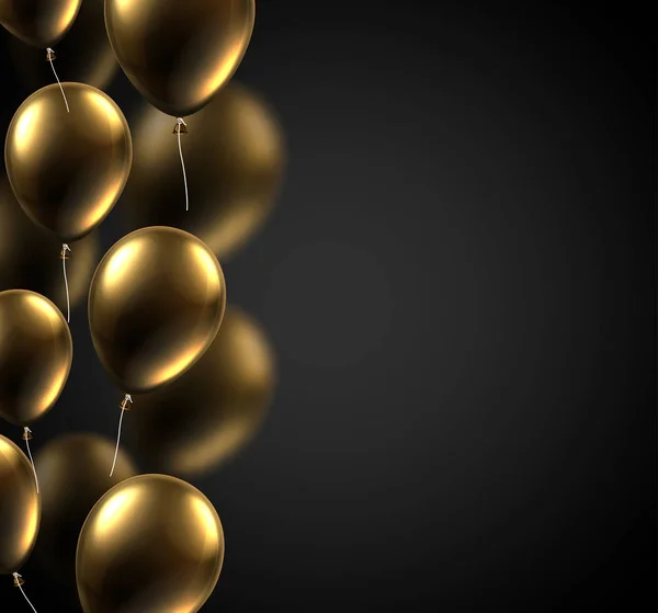 Tarjeta Festiva Negra Con Globos Dorados Brillantes Decoración Navideña Fondo — Archivo Imágenes Vectoriales