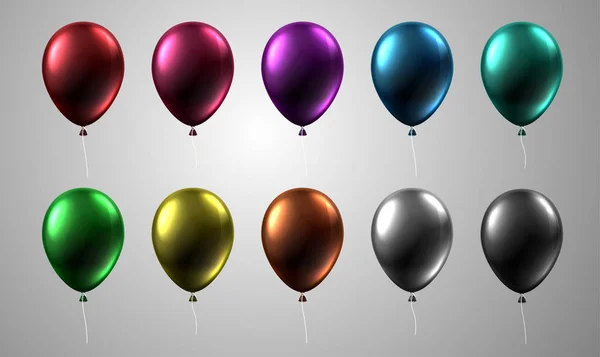 Ensemble Ballons Colorés Brillants Isolés Sur Fond Gris Décoration Festive — Image vectorielle