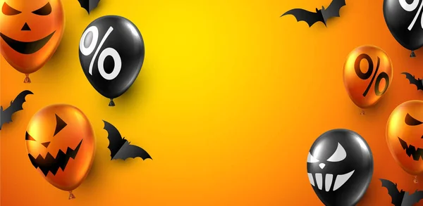 Orange Halloween Affisch Med Fladdermöss Och Ballonger Holiday Försäljning Vector — Stock vektor