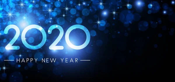 Blauw Glimmend 2020 Happy New Year Poster Vector Achtergrond — Stockvector