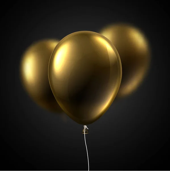 Balões Dourados Brilhantes Isolados Sobre Fundo Preto Decoração Festiva Ilustração — Vetor de Stock