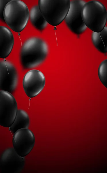 Carte Festive Rouge Avec Ballons Noirs Décoration Vacances Fond Vectoriel — Image vectorielle