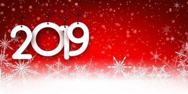 Kar taneleri ile kırmızı 2019 yeni yıl poster