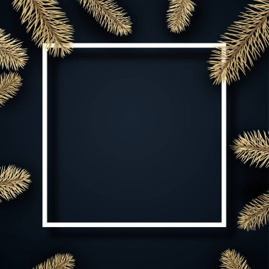 Beyaz kare kare ve çam dalları ile mavi kart