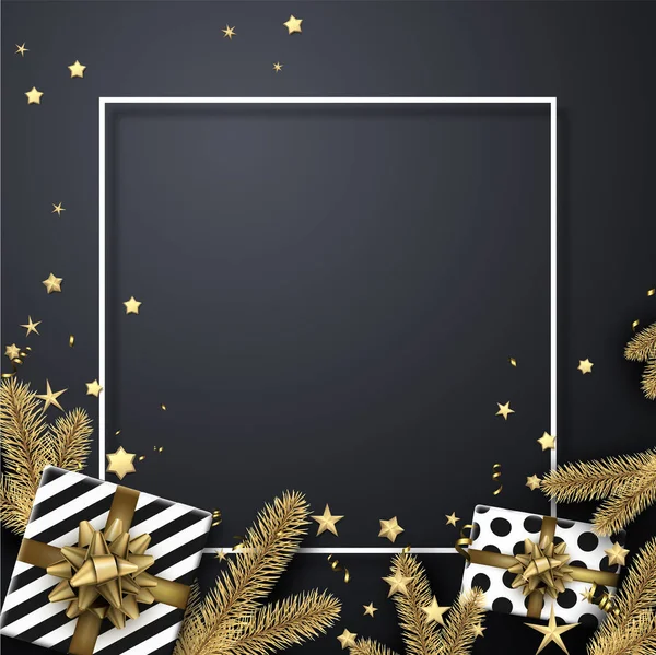 Grey Happy New Year Merry Christmas Card Met Wit Frame — Stockvector