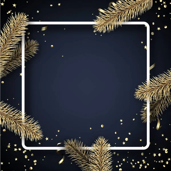 Modelo Natal Ano Novo Azul Com Moldura Quadrada Branca Ramos — Vetor de Stock