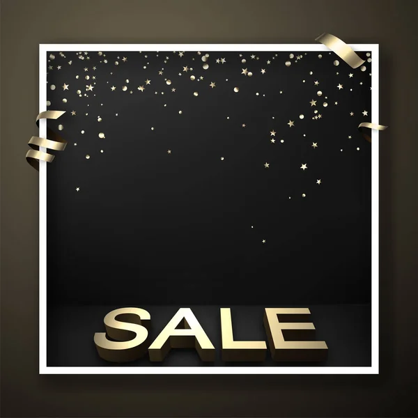 Sale Promo Poster Golden Letters Confetti — Stock Vector