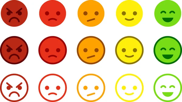 Feedback Zurücklassen Abstimmungsskala Mit Farbigen Emoticons Buttons — Stockvektor