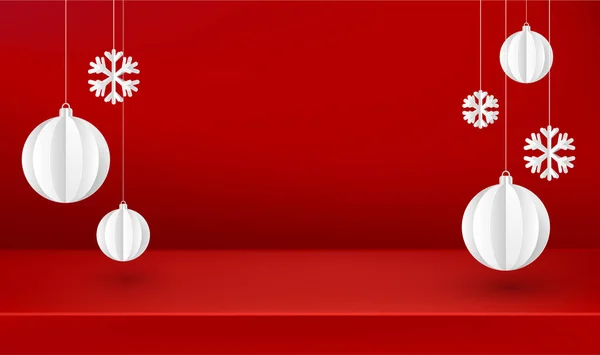 Czerwonym Boże Narodzenie Lub Nowy Rok Plakat Biały Papier Ozdobny — Wektor stockowy