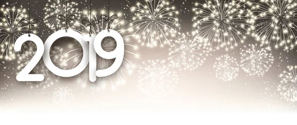 Arany 2019 Újévi Tűzijáték Poszter — Stock Vector