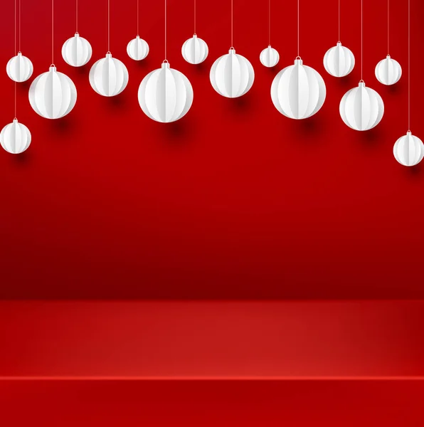 Röd Jul Eller Nyår Affisch Med Vitboken Dekorativa Julgranskulor — Stock vektor