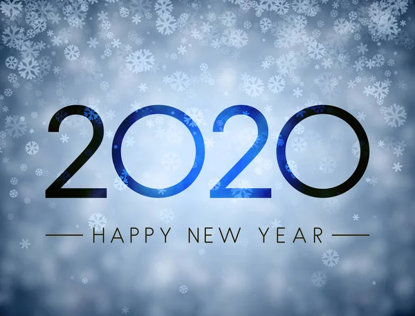 Kék 2020 Boldog Évet Kártya Homályos Hópelyhek — Stock Vector